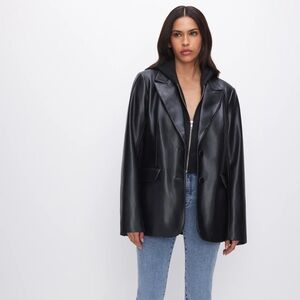 Good American Faux Leather Blazer Black